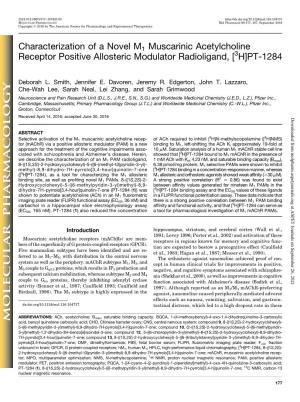 Characterization of a Novel M1 Muscarinic Acetylcholine Receptor Positive Allosteric Modulator Radioligand, [3H]PT-1284