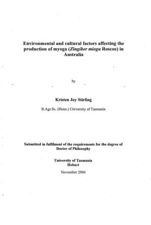 Environmental and Cultural Factors Affecting the Production of Myoga (Zingiber Mioga Roscoe) in Australia