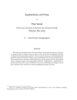 Equidistribution and Primes Peter Sarnak