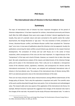 The International Roles of Ukraine in the Euro-Atlantic Area
