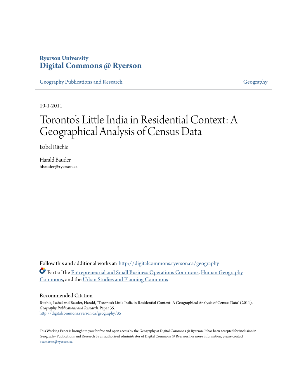 A Geographical Analysis of Census Data Isabel Ritchie
