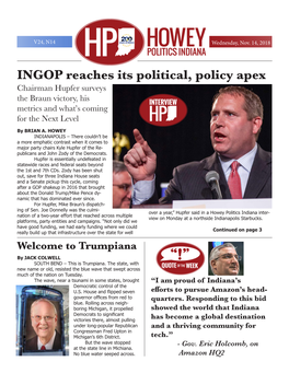 INGOP Reaches Its Political, Policy Apex Chairman Hupfer Surveys the Braun Victory, His Metrics and What’S Coming for the Next Level by BRIAN A