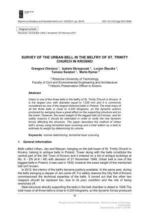 Survey of the Urban Bell in the Belfry of St. Trinity Church in Krosno