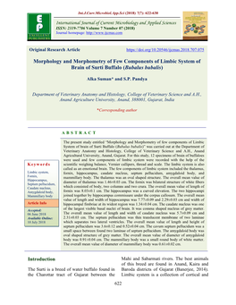 Morphology and Morphometry of Few Components of Limbic System of Brain of Surti Buffalo (Bubalus Bubalis)