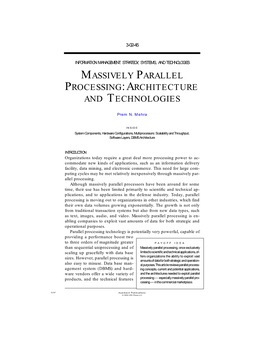 Massively Parallel Processing: Architecture and Technologies