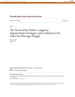 Litigation, Argumentative Strategies, and Coalitions in the Same-Sex Marriage Struggle Mary Ziegler 0@0.Com