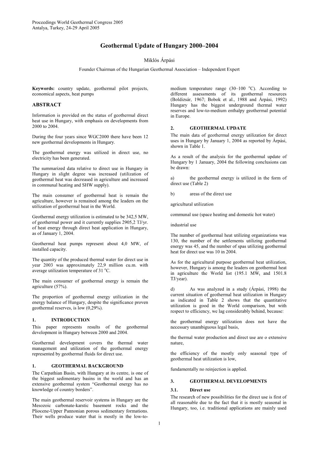 Geothermal Update of Hungary 2000-2004