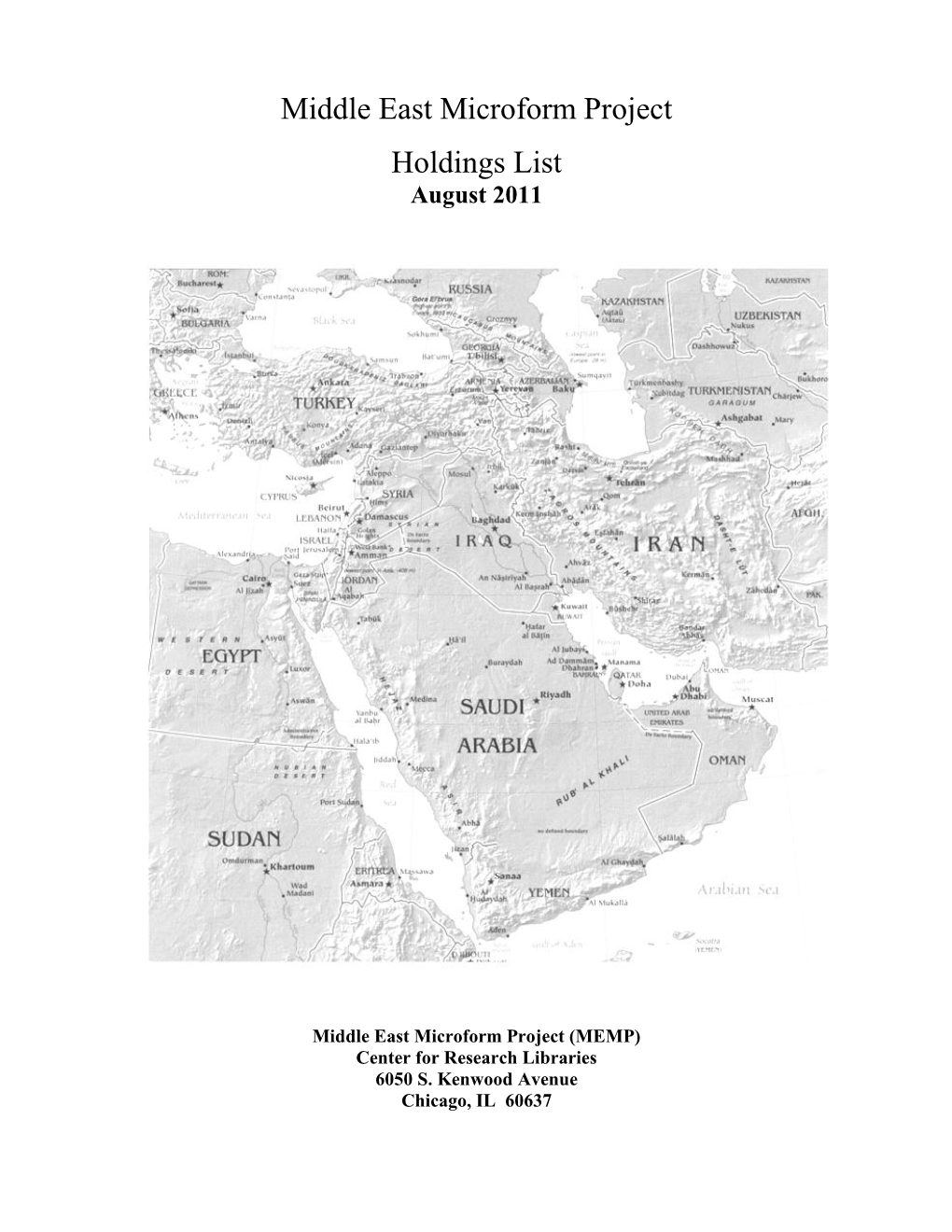 Middle East Microform Project Holdings List