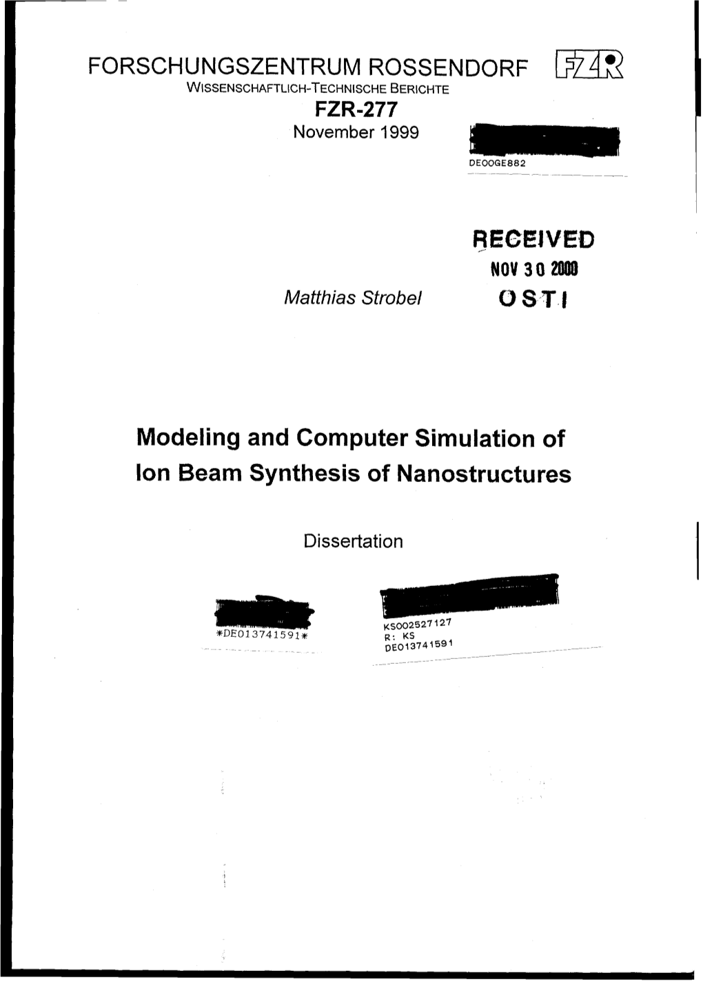 X) and Computer Simulation of Synthesis of Nanostructures