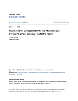 Rural Economic Development in the Mid-Atlantic Region: Developing a Place-Sensitive Plan for the Region