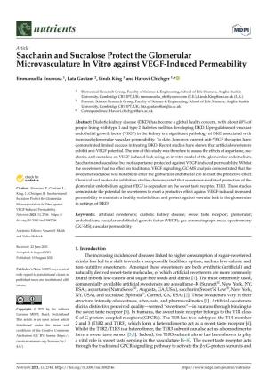 Saccharin and Sucralose Protect the Glomerular Microvasculature in Vitro Against VEGF-Induced Permeability