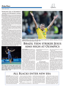 Brazil Teen Striker Jesus Aims High at Olympics