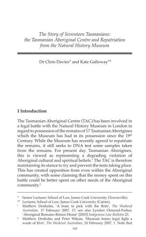 The Tasmanian Aboriginal Centre and Repatriation from the Natural History Museum