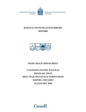 Railway Investigation Report R04t0008 Main-Track