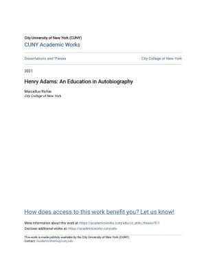 Henry Adams: an Education in Autobiography
