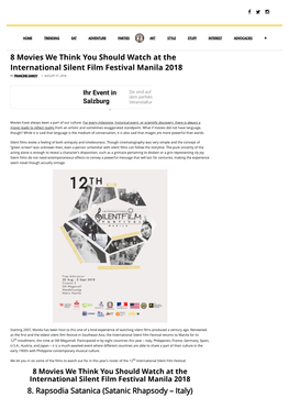 8 Movies We Think You Should Watch at the International Silent Film Festival Manila 2018 - When in Manila   