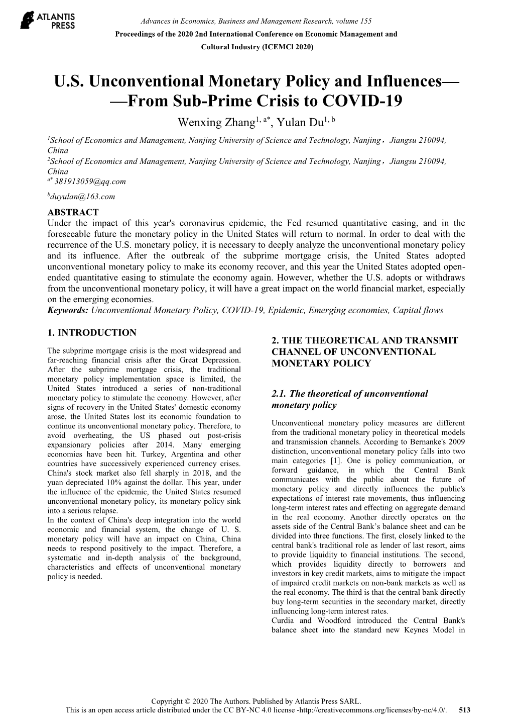 US Unconventional Monetary Policy and Influences