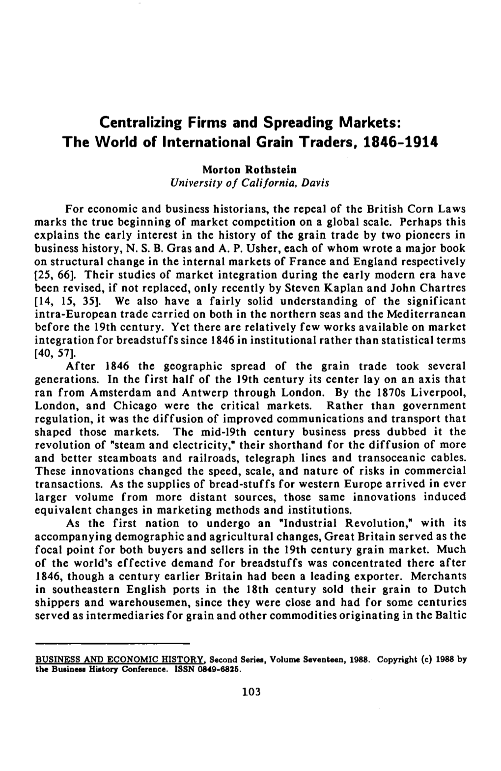 The World of International Grain Traders, 1846-1914