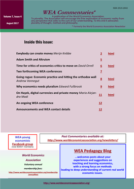WEA Commentaries* Volume 7, Issue 4 a Publication of the World Economics Association