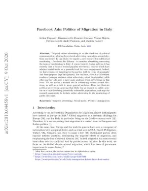 Facebook Ads: Politics of Migration in Italy