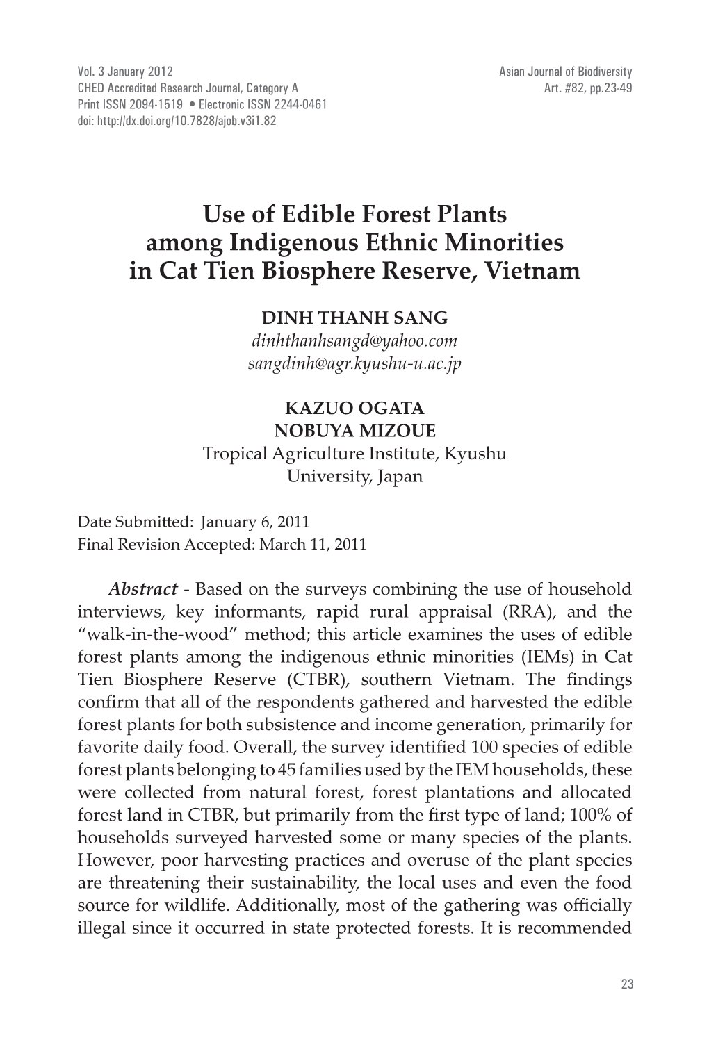 Use of Edible Forest Plants Among Indigenous Ethnic Minorities in Cat Tien Biosphere Reserve, Vietnam