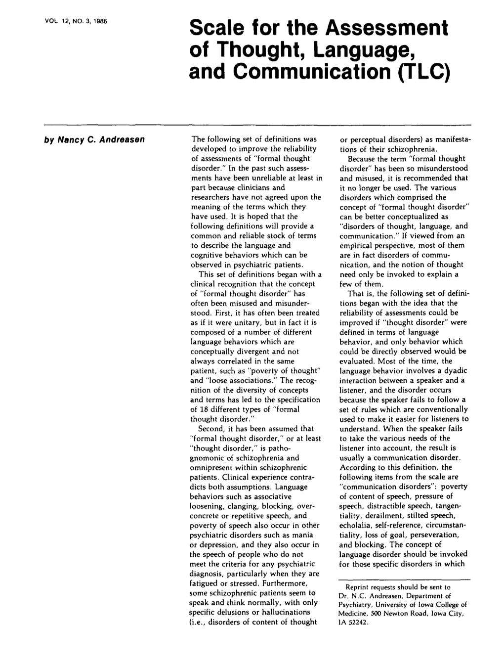 Scale for the Assessment of Thought, Language, and Communication (TLC)