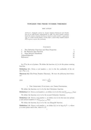 TOWARDS the PRIME NUMBER THEOREM Contents 1. The