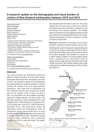 A Research Update on the Demography and Injury Burden of Victims of New Zealand Earthquakes Between 2010 and 2014