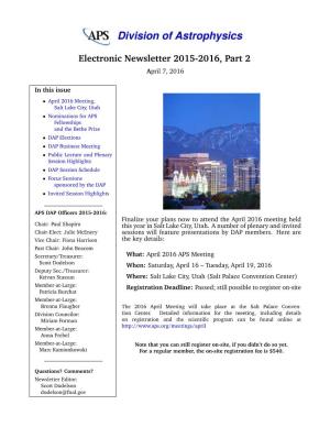 Electronic Newsletter 2015-2016, Part 2 April 7, 2016