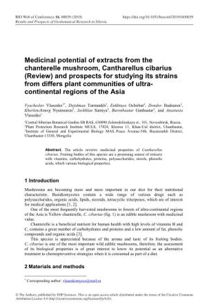 Medicinal Potential of Extracts from the Chanterelle Mushroom, Cantharellus Cibarius