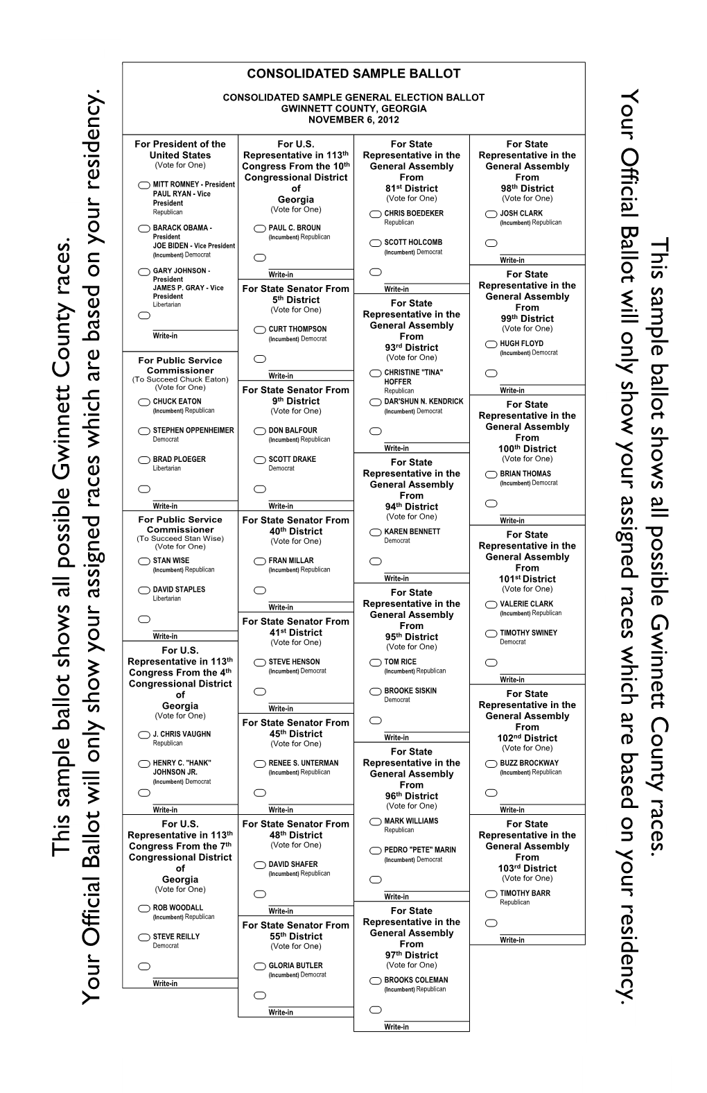 This Sample Ballot Shows All Possible Gwinnett County Races. Your Official