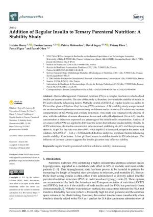 Addition of Regular Insulin to Ternary Parenteral Nutrition: a Stability Study