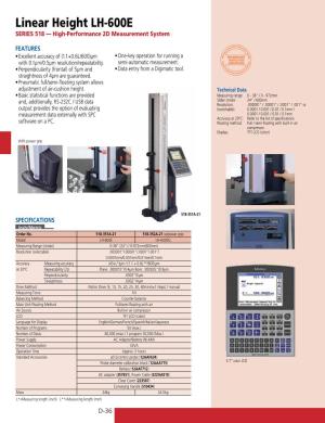 Linear Height LH-600E SERIES 518 — High-Performance 2D Measurement System