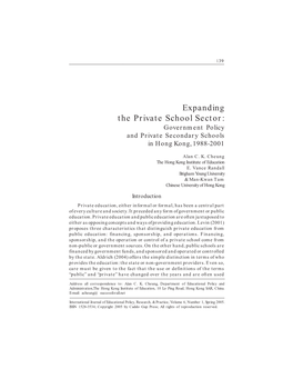 Expanding the Private School Sector: Government Policy and Private Secondary Schools in Hong Kong, 1988-2001