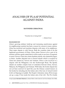 Analysis of Plaaf Potential Against India
