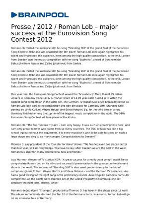 Presse / 2012 / Roman Lob – Major Success at the Eurovision Song Contest 2012