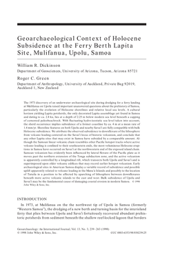 Geoarchaeological Context of Holocene Subsidence at the Ferry Berth Lapita Site, Mulifanua, Upolu, Samoa