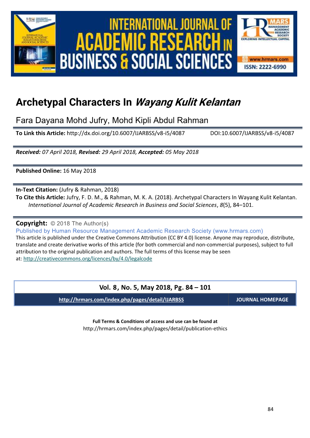 Archetypal Characters in Wayang Kulit Kelantan