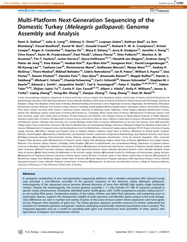 Domestic Turkey (Meleagris Gallopavo): Genome Assembly and Analysis