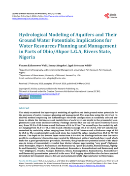 Hydrological Modeling of Aquifers and Their Ground Water Potentials