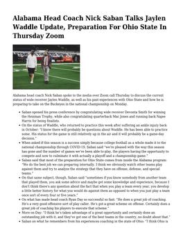 Alabama Head Coach Nick Saban Talks Jaylen Waddle Update, Preparation for Ohio State in Thursday Zoom