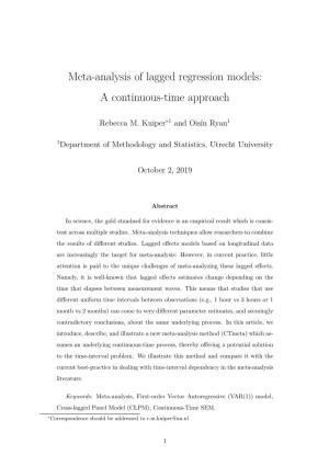 Meta-Analysis of Lagged Regression Models: a Continuous-Time Approach