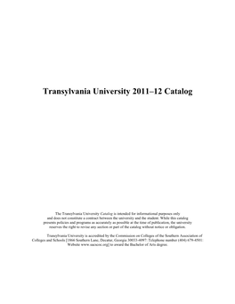Transylvania University 2011–12 Catalog