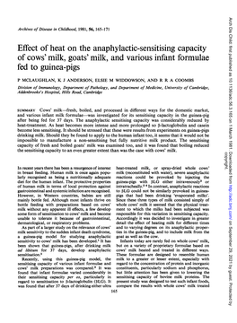 Effect of Heat on the Anaphylactic-Sensitising Capacity of Cows' Milk, Goats' Milk, and Various Infant Formulae Fed to Guinea-Pigs