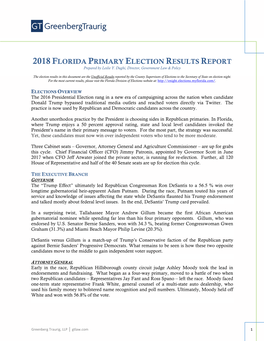 2018 FLORIDA PRIMARY ELECTION RESULTS REPORT Prepared by Leslie Y