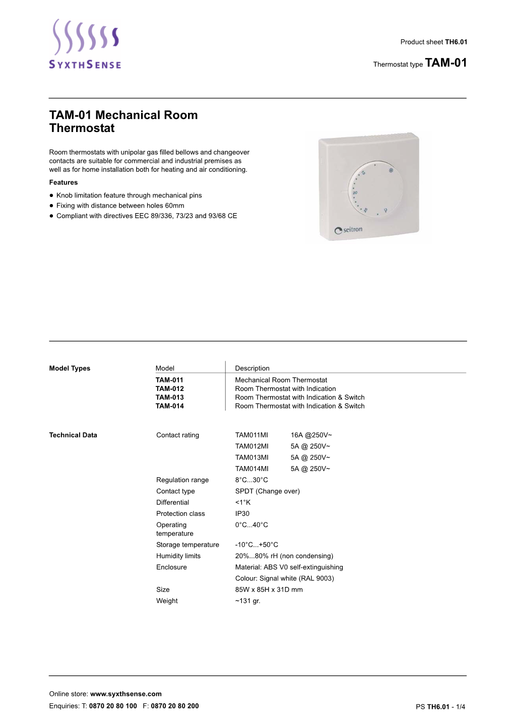 TAM-01 Mechanical Room Thermostat