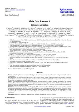 Gaia Data Release 1 Special Issue