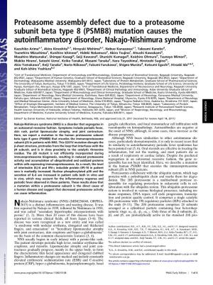 PSMB8) Mutation Causes the Autoinﬂammatory Disorder, Nakajo-Nishimura Syndrome