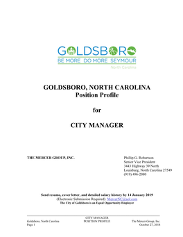 GOLDSBORO, NORTH CAROLINA Position Profile for CITY MANAGER