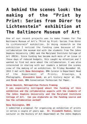 “Print by Print: Series from Dürer to Lichtenstein” Exhibition at the Baltimore Museum of Art